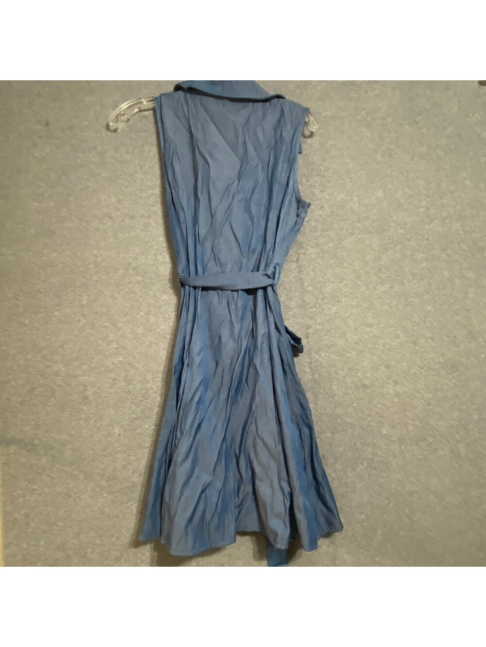 SHEIN Blue Sleeveless Shirt Dress Rushed Button Front Belted Chambray look Large - Picture 4 of 6